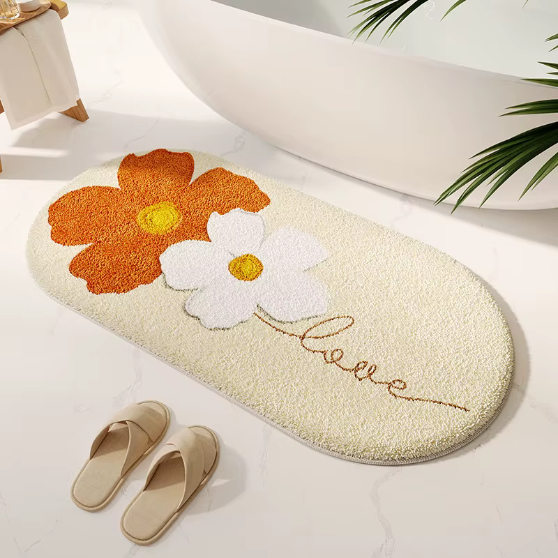 Tapis de bain en forme de fleur, mignon, moelleux, imitation cachemire, tapis de sol absorbant pour 