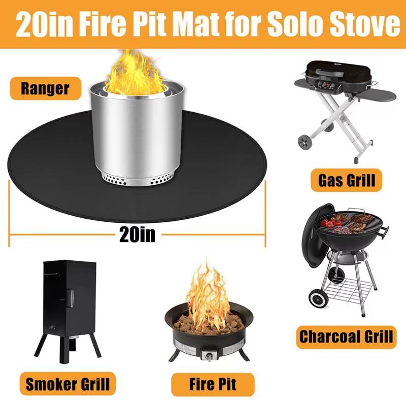 Polymères ronds ignifugés pour poêle solo, feu de joie, polymères pour barbecue, sous gril, 20 po