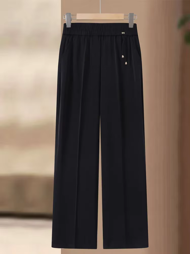 Pantalon à jambes larges et taille élastique pour femmes, pantalon droit décontracté de grande taill