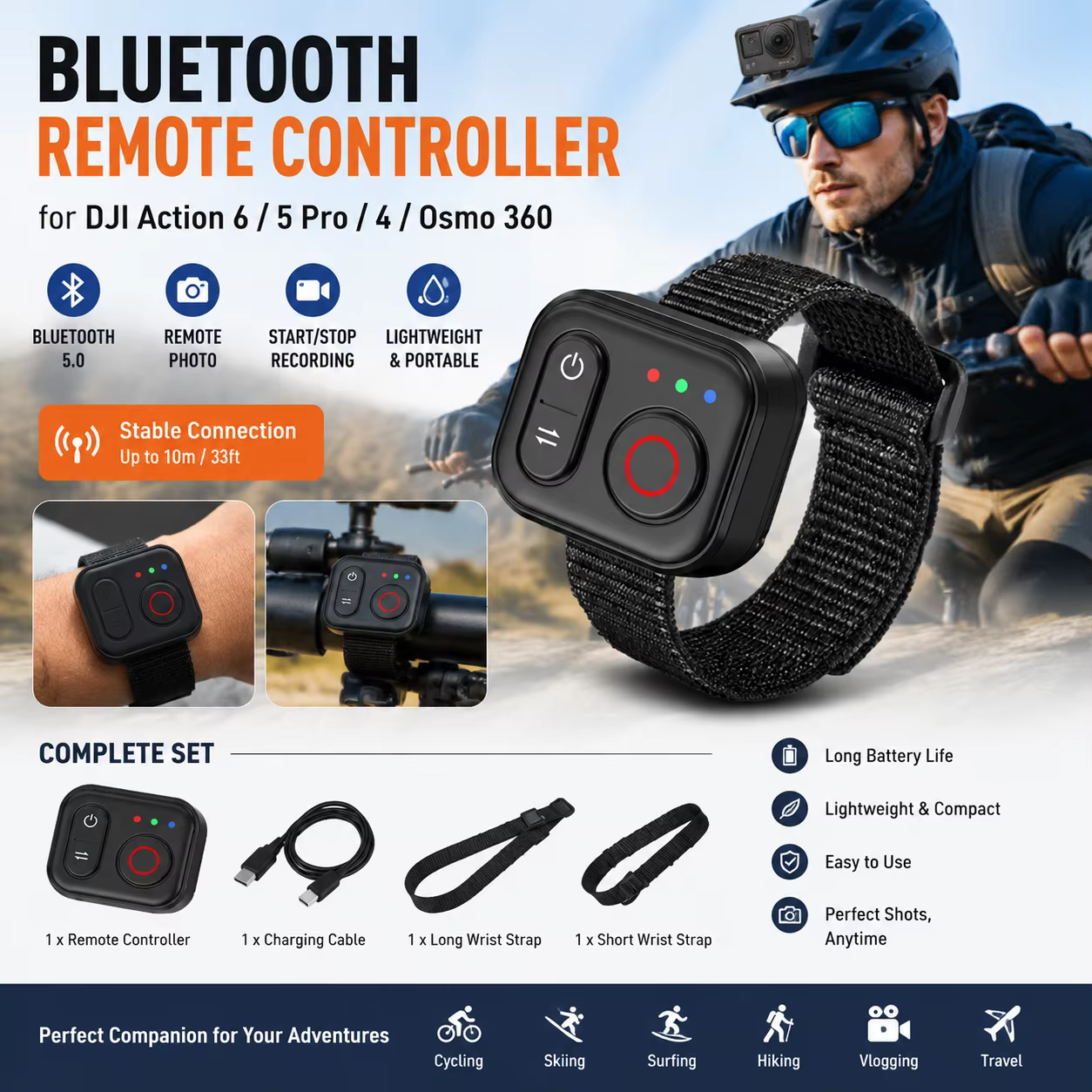 Télécommande à bouton d'obturation AM pour DJI Action6/5 Pro/4 OSMO 360, contrôleur de prise de vue 