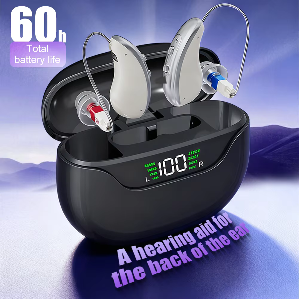 Aides auditives rechargeables à réduction de bruit HD derrière l'oreille, affichage numérique, ampli