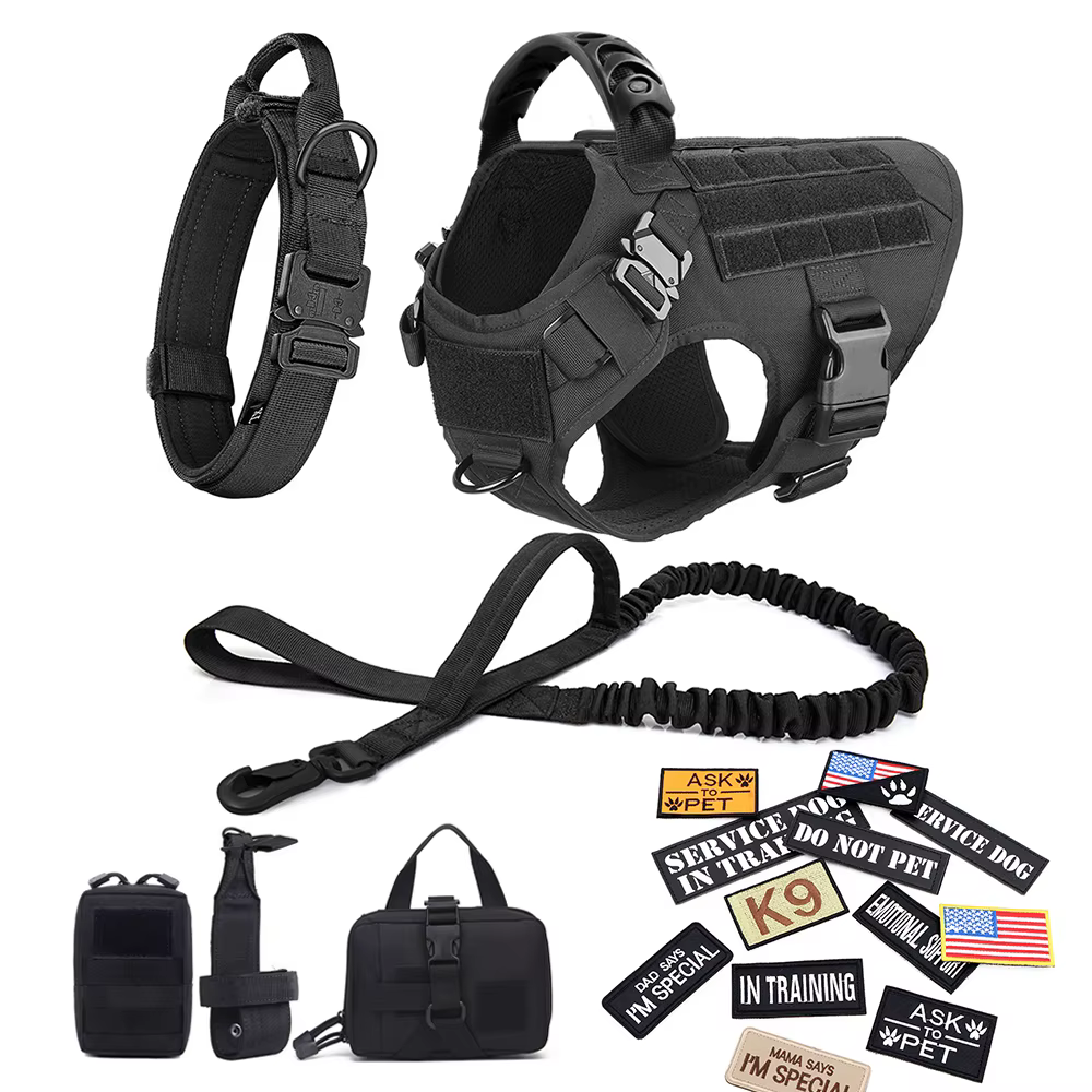Grand harnais militaire pour chien, collier, laisse, sacs, ensemble de patchs, Malinois, entraînemen
