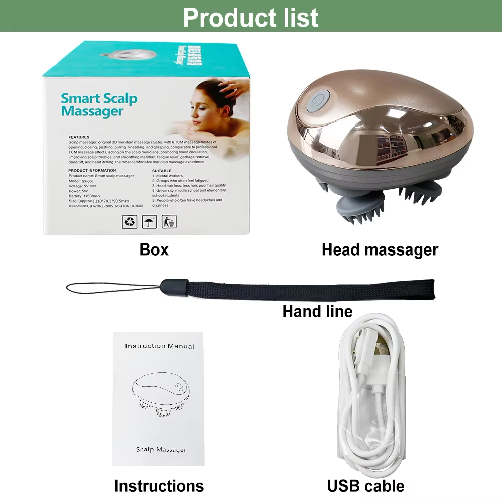 Masseur électrique de cuir chevelu en Silicone, dispositif de pétrissage du cuir chevelu, 6 modes po
