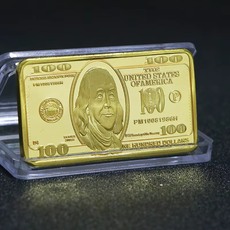 1 pièce de lingot d'or 24 carats de 100 dollars américains, pièce de monnaie en métal américaine, li