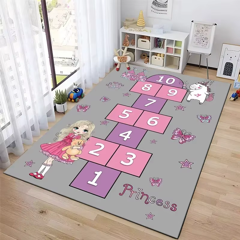 Tapis de jeu interactif à l'échiquier inspiré des dessins animés pour chambre d'enfant, tapis amusan
