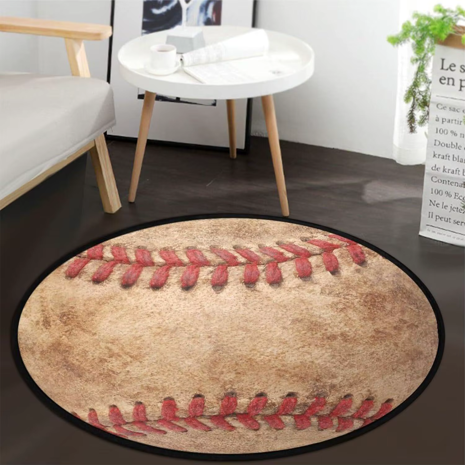 Tapis rond de basket-ball réaliste, ballon de sport, Baseball, football, antidérapant, pour salon, s
