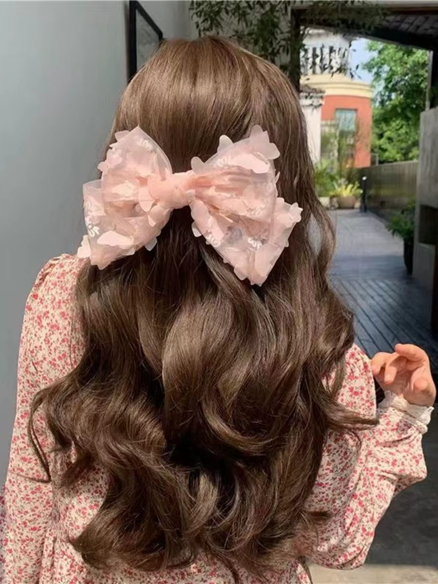Grande pince à cheveux en tulle rose pour femmes, barrette à cheveux en organza doux, accessoire de 