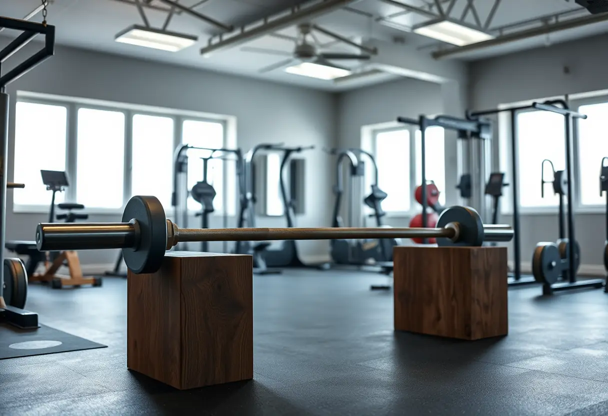 Barre de musculation posée dans un gymnase familial