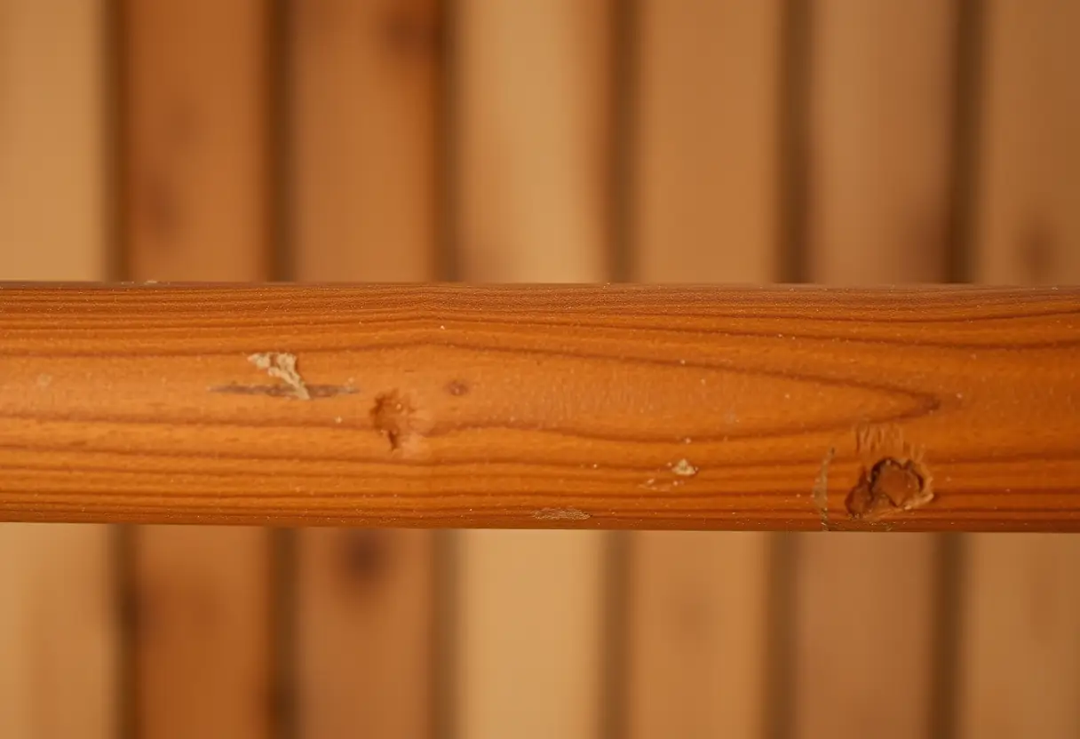 Vue rapprochée d'une barre droite en bois avec des marques d'usure