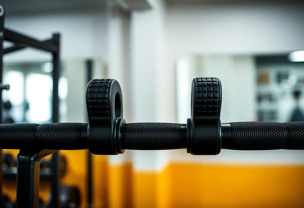 Une vue rapprochée des poignées ergonomiques d'une barre de curl